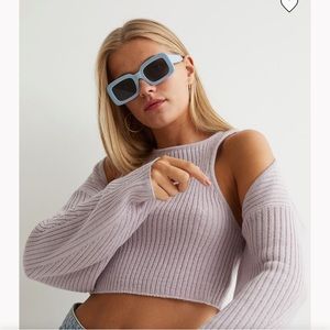 NWT H&M 2 Piece Jersey Ribbed Set with Crop Top and Sweater in Lilac Purple